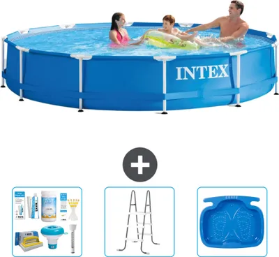 Obrázek produktu pro Bazén Intex s kulatým rámem - 366 x 76 cm - modrý - včetně balíčku na údržbu - žebřík - lázeň pro nohy