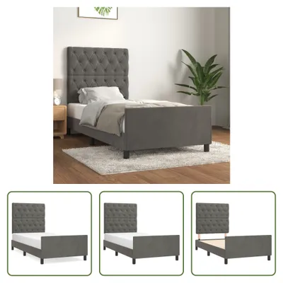 Produktbild von The Living Store Bettgestell mit Kopfteil Dunkelgrau 80x200 cm Samt