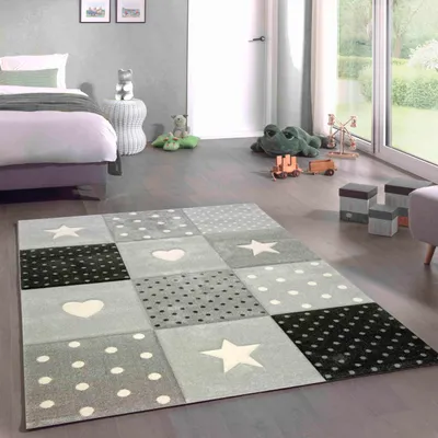 Zdjęcie produktu dla Dywan dziecięcy do pokoju dziecięcego dywan do zabawy kropki serce gwiazda kremowy czarny szary rozmiar - 120 cm okrągły