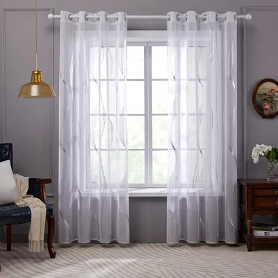 Produktbild von Gardinen Transparent Leinenoptik Ösenvorhang Voile Wohnzimmer 290x140 cm Weiß 2er Pack