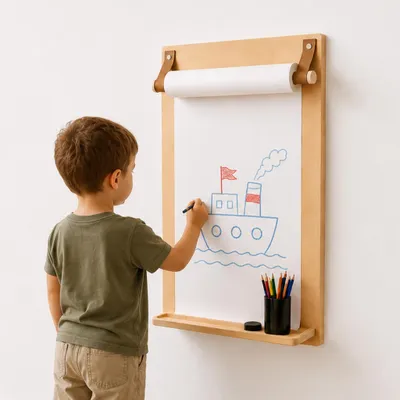 Image de Tableau mural à dessin enfant en bois 70 x 53 cm - Fixation murale pour chambre d’enfant