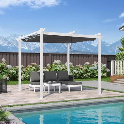 Produktbild von PURPLE LEAF Garten Pergola 3x3 m Aluminium Terrassenüberdachung, Weißer Rahmen mit grauem Schiebedach, stabiler Pavillon mit Markisenschutz