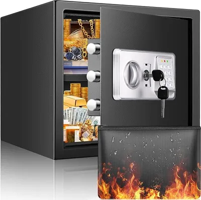 Produktbild von Safe Tresor Feuerfest mit Feuerfester Wasserdichter Geldtasche, 40L Digitaler Heimtresor mit Herausnehmbares Regal und Alarmanlage, Wandtresor Möbeltresor für Schmuck Bargeld Medikamente A4 Dokumente