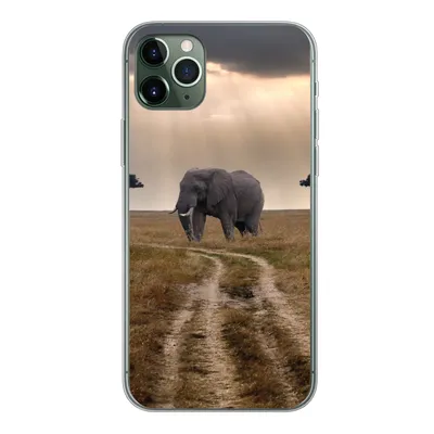 Produktbild von MuchoWow® Handyhülle Schutzhülle Hülle für iPhone 11 Pro Max Elefant - Tiere - Wiese - Sonne Silikon Softcase Handy Hülle - Schutz