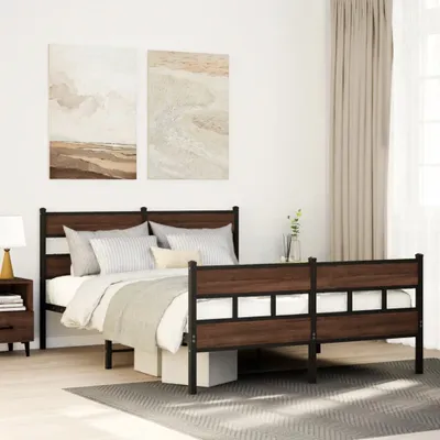 Obrázek produktu pro Maison Exclusive – kovová postel bez matrace, hnědá, vzhled dubového dřeva, 150 × 200 cm