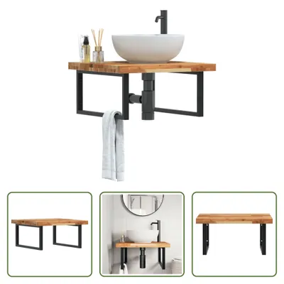 Immagine prodotto di The Living Store Mensola per lavabo a parete in acciaio e legno di acacia