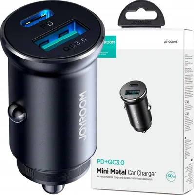 Image de JOYROOM Car Charger Joyroom JR-CCN05, 30W, 3A, 1 x USB-A - 1 x USB-C, Black