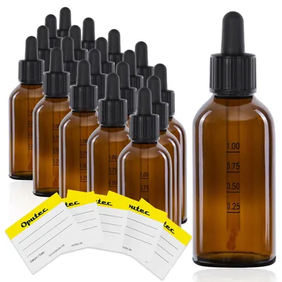 Produktbild von Oputec 20x 100ml Braunglas Pipettenflaschen - Pipette mit Skala, kindersicher und dicht - für Öle Aromen Essenzen