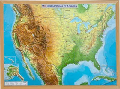 Immagine prodotto di Rilievo USA 1:6,8 milioni con cornice in legno naturale
