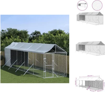 Immagine prodotto di vidaXL Cuccia per cani da esterno con tetto argentato 2x10x2,5 m in acciaio zincato - Cucce e recinti per cani