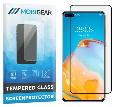 Produktbild von Mobigear Premium Displayschutzfolie für Huawei P40, gehärtetes Glas – Panzerglasfolie – Kompatibel mit Hüllen – Schwarz