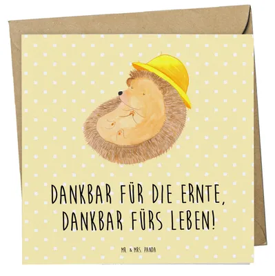 Produktbild von Mr. & Mrs. Panda Klappkarte Erntedankfest Dankbarkeit - Gelb Pastell - Geschenk, emotionale Geschenke, Familie, Thanksgiving, faltkarte, doppelkarte, anlasskarte, Freunde