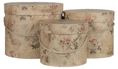 Productafbeelding van Clayre & Eef Houtendoos, set van 3, Ø 23x20 cm, beige, roze, karton, bloemenmotief