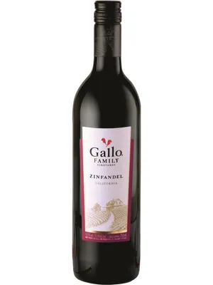 A bottle of Gallo Family Zinfandel wine against a white background.
