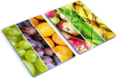 Produktbild von Tulup Glas Herdabdeckplatte - 2x40x52 cm - Glaskeramikkochfeld-Abdeckung Spritzschutz Glasabdeckplatte Kochplattenabdeckung und Schneidebrett - Zweiteilig - Essen & Getränke - Früchte - Mehrfarbig