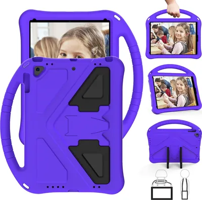 Obrázek produktu pro Dětský kryt pro nový iPad 2017/2018, Eva Lehký nárazuvzdorný skládací stojan, dětský ochranný kryt s úchopem, fialový