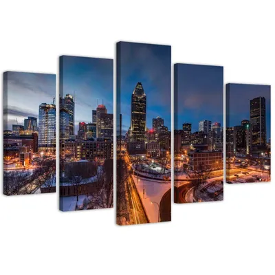 Produktbild von 5-teiliges leinwandbild new york im winter 200x100 cm Feeby blau wandbild bereit zum aufhängen