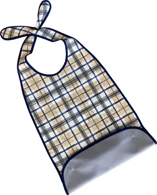 Produktbild von PFLEGE POINT® Ess-Schürze Polyurethanbedruckt mit Krümelfang blau-beige