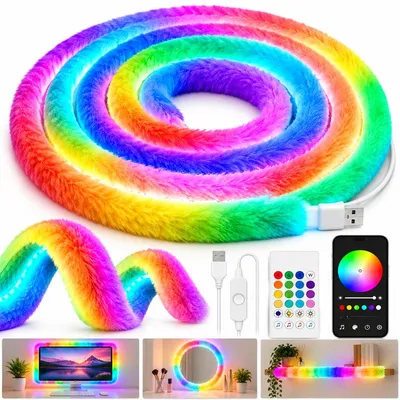 Produktbild von LED Neonlichtstreifen 360° Rundumlicht, RGB-Lauflicht mit fließenden Lichteffekten, Bluetooth App Steuerung und Fernbedienung