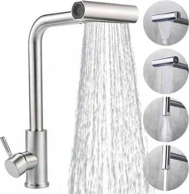 Produktbild von Küchenwasserhahn Mit Ausziehbarem Brausekopf, 304-Edelstahl, 360° Drehbar, 4-Strahlmodi, Für Küchenarmaturen