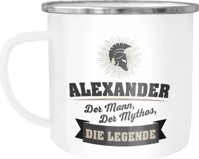 Produktbild von Emaille-Tasse Namenstasse Wunsch-Name Der Mann, der Mytos, die Legende personalisierte Geschenke Männer SpecialMe® weiß-metall Emailletasse