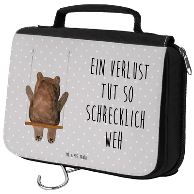 Produktbild von Mr. & Mrs. Panda kosmetiktäschchen Bär Schaukel - Grau Pastell - Geschenk, Schminktasche, Kosmetiktasche, Kulturtasche, Teddy, Kulturbeutel, Waschtasche