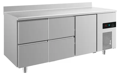Produktbild von Gastro Kühltisch | Edelstahl | 1 Tür / 4 Schubladen | Aufkantung | 1865 x 700 x 850 mm | -2 / +8 °C | 474 Liter