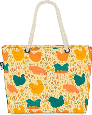 Produktbild von VOID Henne Blume Wiese Strandtasche Shopper 58x38x16cm 23L XXL Einkaufstasche Tasche Reisetasche Beach Bag