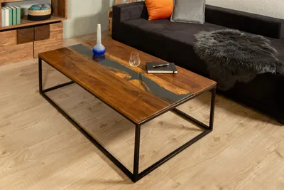 Produktbild von Couchtisch 120x70 cm mittig Akazie massiv & Epoxidharz-Ader in Anthrazit Beistelltisch SATI