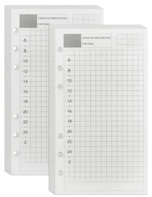 Productafbeelding van A6 vulbladen voor ordners met 6 ringen, ongedateerd, 90 vel, 100 g/m², geschikt voor dagplanners. Navulpapier