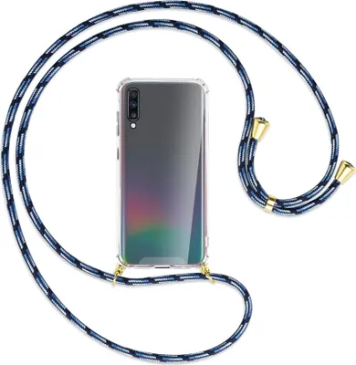 Produktbild von Handykette Backcover-Schutzhülle mit Band (Metall goldfarben) für Samsung Galaxy A70 - Blautöne