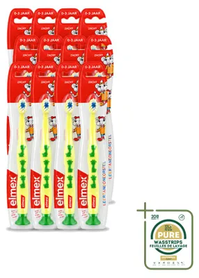 Imagen del producto de 12 cepillos de dientes para niños Elmex, suaves para edades de 0 a 3 años, paquete de suministro - 12 unidades