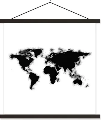 Produktbild von MuchoWow® Textilposter Weltkarte - Schwarz - Aquarell 40x40 cm mit schwarzem Rahmen - Fotos
