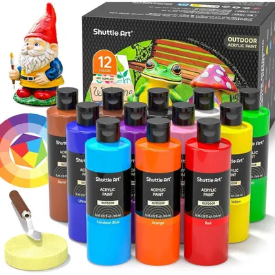 Produktbild von Acrylfarben Set wasserfest für Außen 12 Farben je 250ml für Steine Leinwand Holz