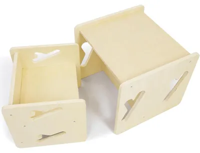Immagine prodotto di Tavolo e set di sedie in legno massello per bambini piccoli, mobili in stile Montessori, 2 sedie, design salvaspazio