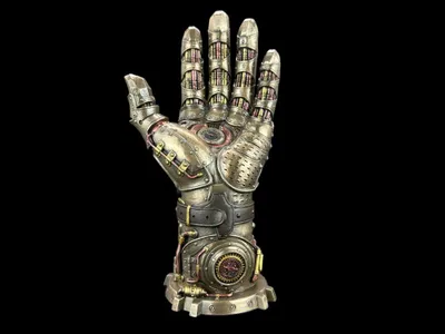 Obrázok produktu pre Steampunkový rukavica symbolizujúci dobré úmysly – dekoratívna figúrka z bronzovej farby, ručne maľovaná, 13 cm × 9 cm × 26 cm, model WU78074A4