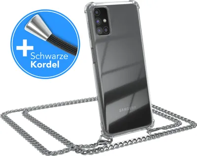 Produktbild von EAZY CASE Metall Handykette für Samsung Galaxy M31s, Handyhülle mit Umhängeband, Silikonhülle, Metallkette für Smartphone in Silber