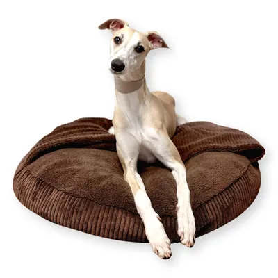 Produktbild von 4L Textil Hundebett große Hunde waschbar Hundehöhle Hundekorb mit Kapuze Hundeschlafsack Hundesofa für Mittelgroße Hunde (70x70 cm, Dunkelbraun)