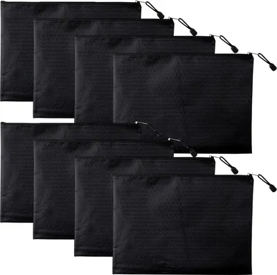 Produktbild von 8 Stück Geldtaschen Banktasche Schwarz 23 x 18 cm Banktasche A5 mit Reißverschluss Aufbewahrungstasche Wasserdicht Aktentasche Geldscheintasche Groß Reißverschlusstasche für Schule Büros