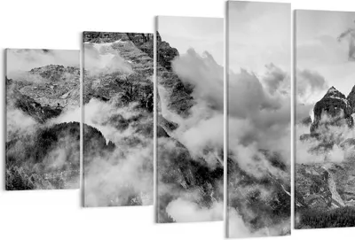Produktbild von Bild auf Leinwand - Leinwandbild - Berge Nebel Gipfel - 150x100cm - Wand Bild - Wanddeko - Leinwanddruck - Bilder - Kunstdruck - Wanddekoration - Leinwand bilder - Wandkunst - EG150x100-3664