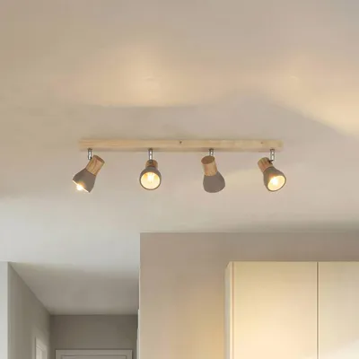 Produktbild von Lindby Strahler Filiz, 4-flammig, 77 cm, Holz, Beton, E14