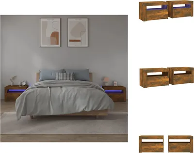 Image de vidaXL Tables de nuit 2 pcs. avec LED chêne fumé 60x35x40 cm - Tables de nuit
