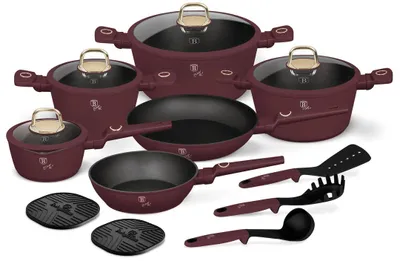 Obrázok produktu pre Súprava hrncov 15 ks Leonardo Collection Berlinger Haus BH 8051, nepriľnavé, titánová vrstva, matná bordová