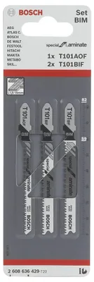 Image de Carte de 3 Lames BOSCH 2 X T101BIF + 1 X T101AOF Spécial Coupe Parquet - 2608636429