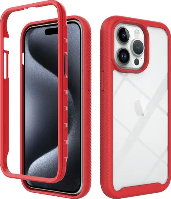 Produktbild von iPhone 15 Pro Hülle, Hybrid Transparente Rückseite TPU Bumper Stoßfest Schutzhülle für iPhone 15 Pro Rot