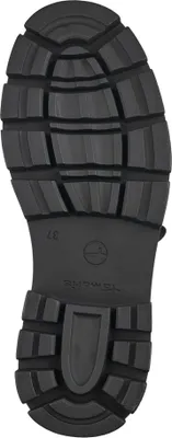 The sole of a black boot is shown against a white background.