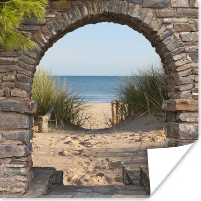 Produktbild von MuchoWow® Poster Aussicht - Strand - Düne - Pflanzen 75x75 cm - Wand Dekoration