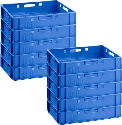 Produktbild von BURI 10 Stück Fleischkiste E1 Lagerkiste 60x40x12,5 cm Metzgerkiste Eurobox aus Deutschland lebensmittelecht, robust, stapelbar