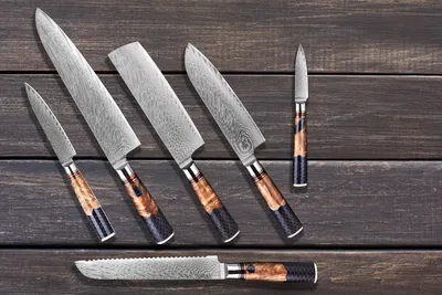 Produktbild von Damast Küchenmesser Set VG10 Stahl 67 Lagen, extrem scharf – extrem schön.Kochmesser so individuell wie Deine Rezepte und Gerichte Set 6-teilig-L