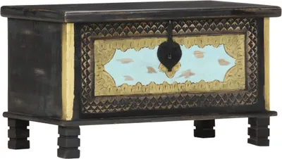 Image de The Living Store Coffre de rangement Noir 80x40x45 cm Mango massif